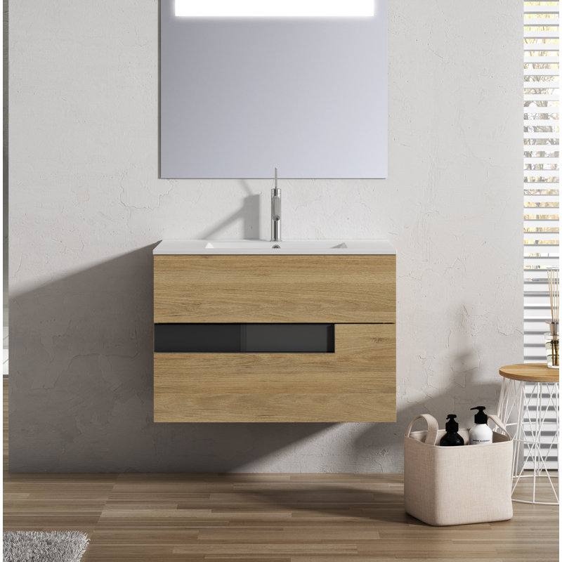 Malika 32'' Single Bathroom Vanity with Ceramic Top, Cinnamon/Black