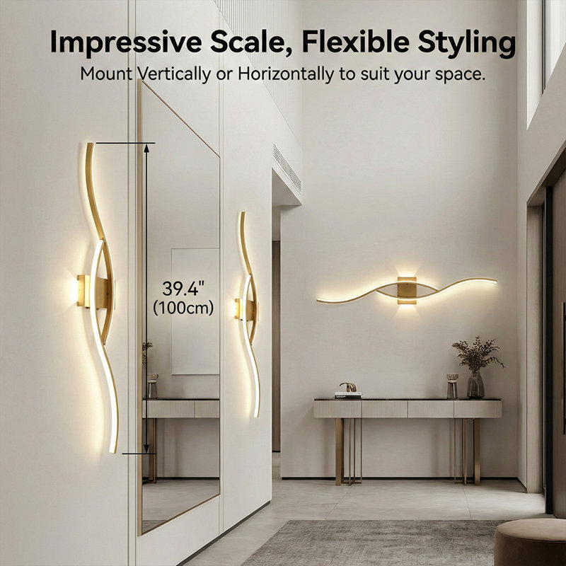 Wireless LED Wall Sconces Rechargeable Battery Powered Gold Hyperbolic Wall Lights with Remote Dimmable Colors