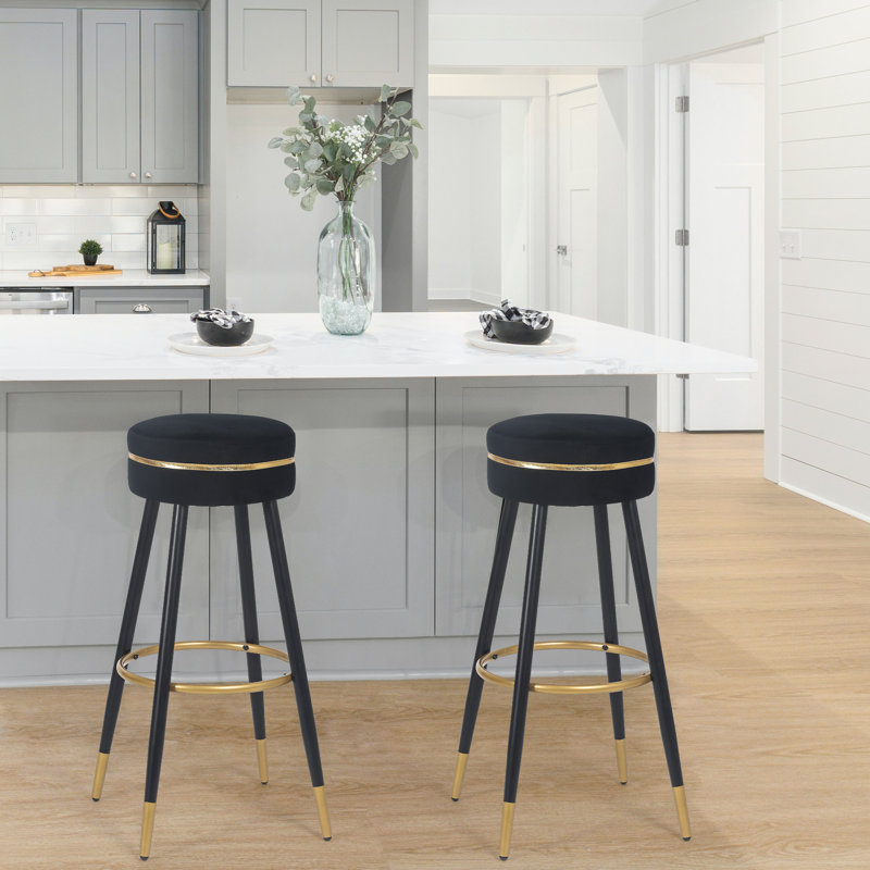 Tabouret de comptoir Giampietro, Noir / or, Tabouret de bar (siège d'une hauteur de 29,5 po)