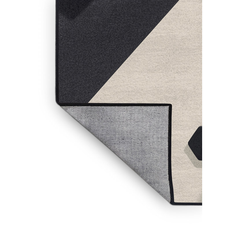 Machine Washable Hambrook Barbell Weightlifting Modern & Contemporary Geometric Rug in Beige – Black Binding, 8x10