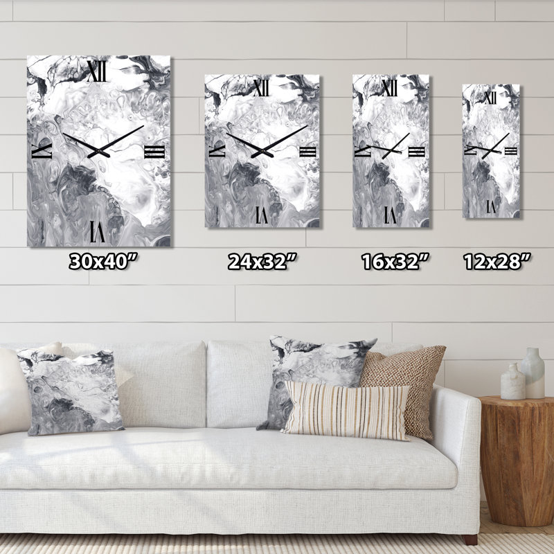 Horloge murale abstraite en métal blanc et gris I, Oversized
