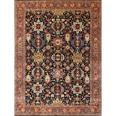 High-Quality Hand-Knotted Light Blue And Rust Area Rug