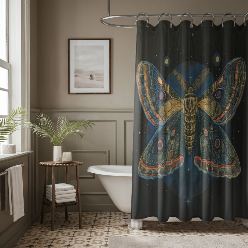 Enchanted Moth - Rideau de douche standard 1 pièce, H 74 po x l 71 po