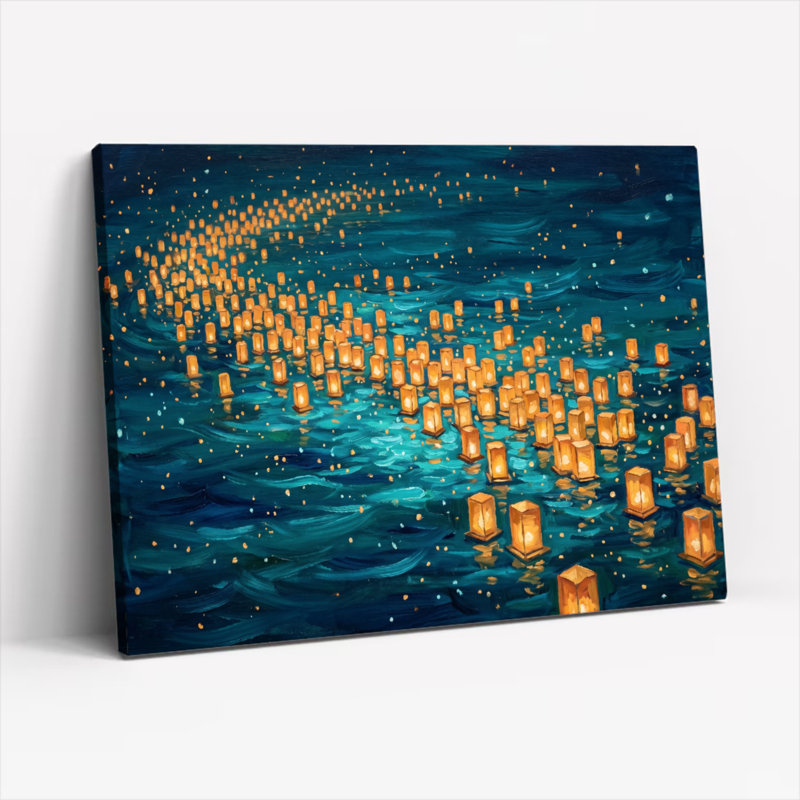 Ensemble de 1 tableau sur toile « Lanternes flottantes », 16"H x 24"W, Toile tendue