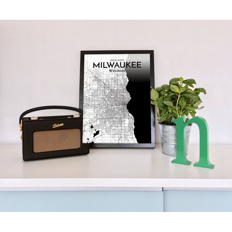 «Milwaukee City Map», reproduction d'impression sur affiche, H 24 po x l 18 po