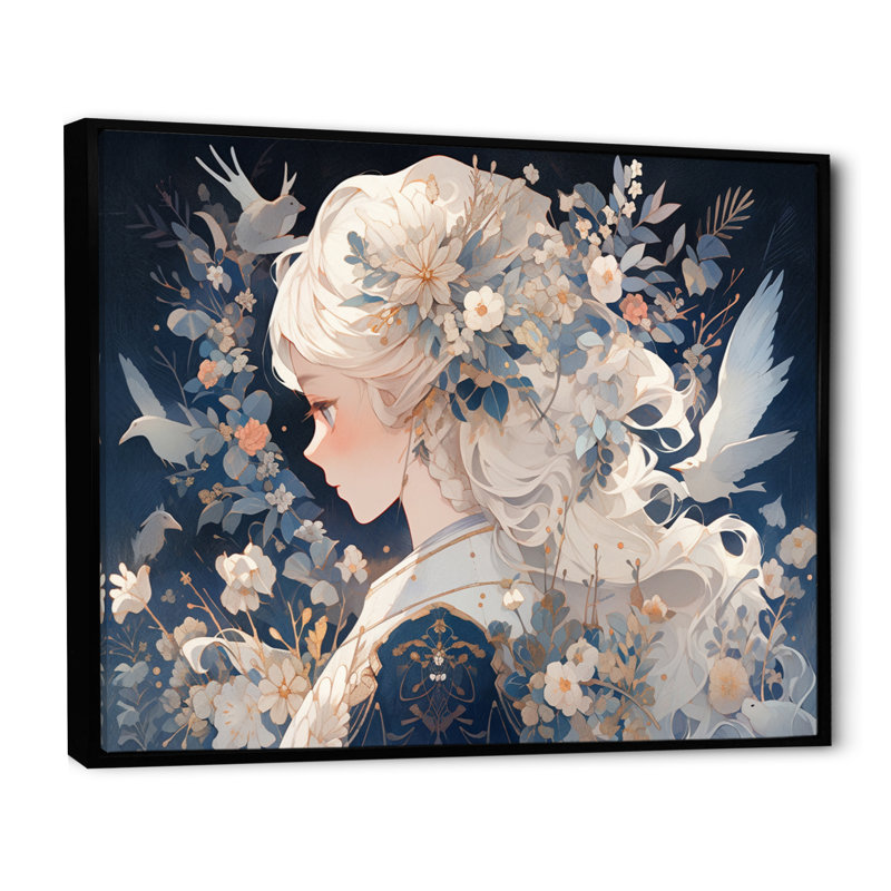 Personnage d'anime blond sur toile, Cadre flottant noir, H 30 po x l 40 po x P 1,5 po