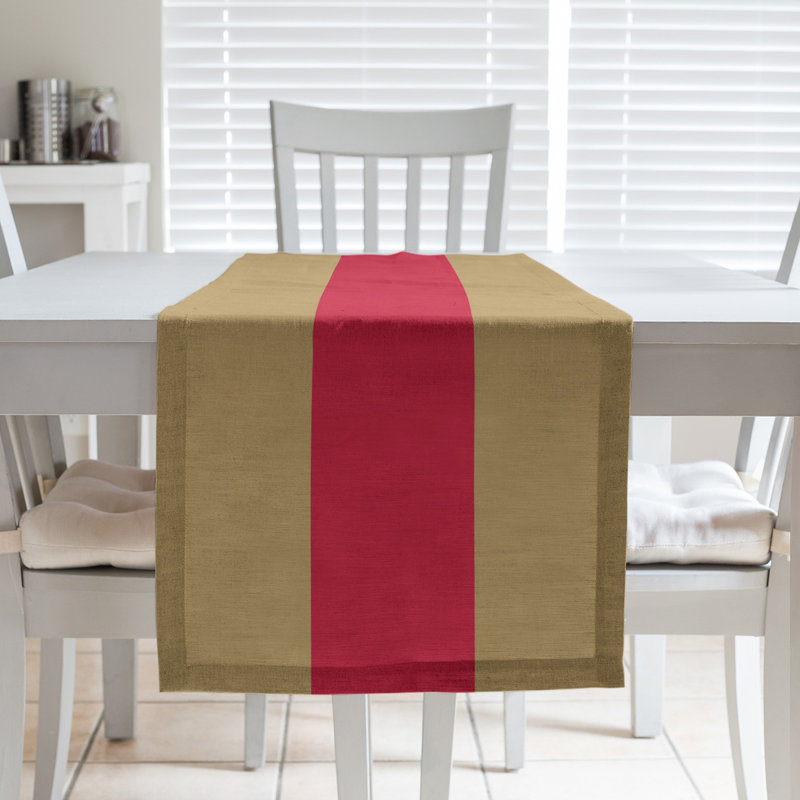 Chemin de table Florida, Doré mat / rouge / doré mat, Mélange de coton, 102 po x 58 po
