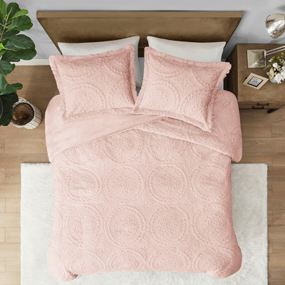 Embroidered Medallion Blush Faux Fur Comforter - Full/queen Trendsetting