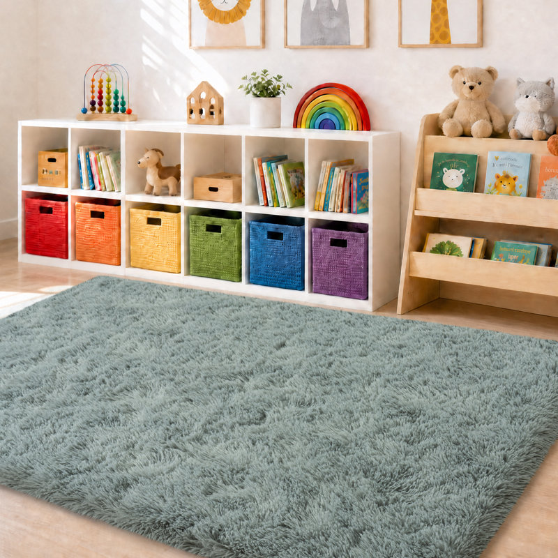 Solid Rug Soft Fluffy Light Gray Indoor Area Rug for Living Room Bedroom Nursery Kids Room, Rectangle 5' x 7', Light Gray