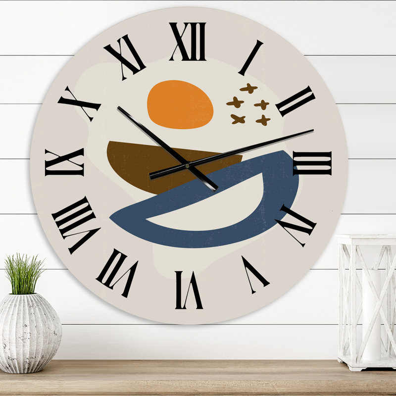 Abstrait géométrique abstrait soleil lune I - horloge murale moderne, Moyen