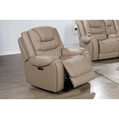 Fauteuil inclinable électrique une place en cuir pleine fleur couleur caramel avec port USB intégré (1 pièce)