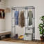 Porte-placard avec 2 tiroirs en osier et tablettes de rangement, porte-manteau robuste pour vêtements-982979235