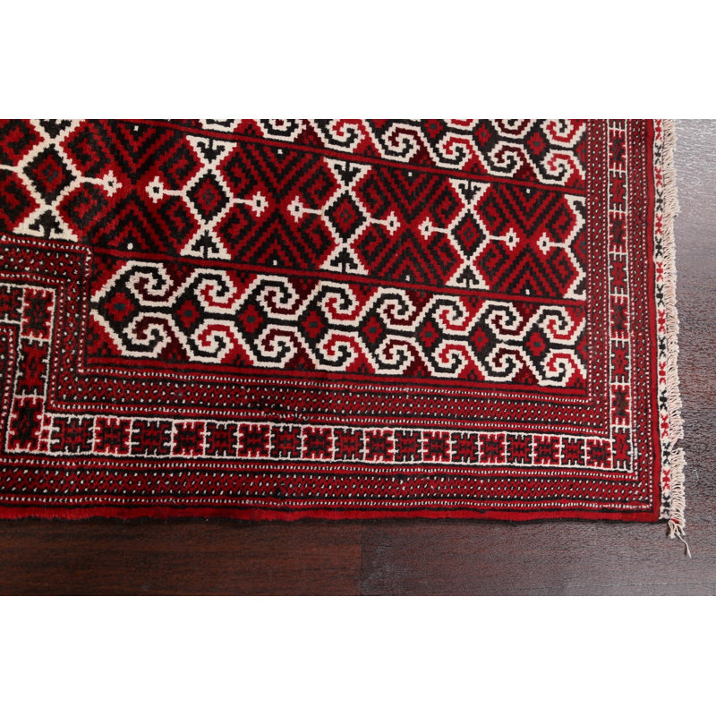 Tapis de couloir rouge en laine noué à la main de conception unique 2 pi 6 po x 3 pi 6 po Gavi