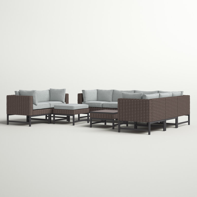 Ensemble de conversation modulaire en rotin avec coussins 10 pièces Hesse