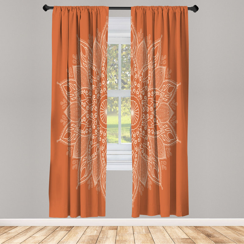 Microfiber Floral Semi-Sheer Rod Pocket Curtain Panels, 28" W x 95" L, Orange/White