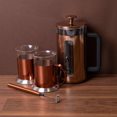 La Cafetière 3pc Set with Copper Pisa 8-Cup Cafetière, Milk