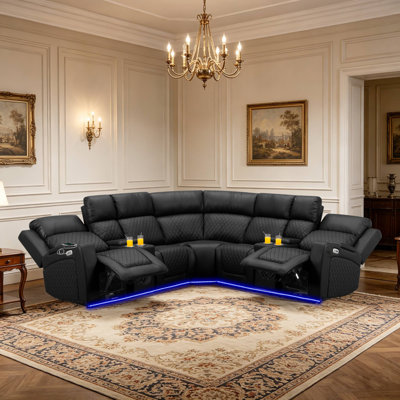 Canapé modulaire inclinable électrique avec haut-parleurs Bluetooth, noir clair