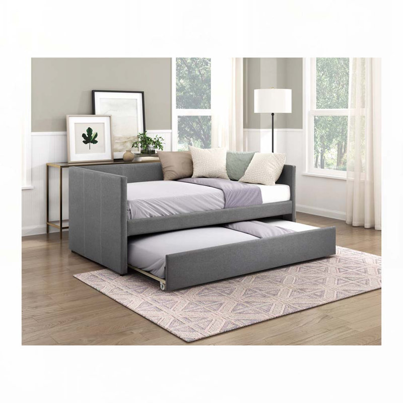 1Pc Daybed With Trundle, Twin Daybed, Dark Gray