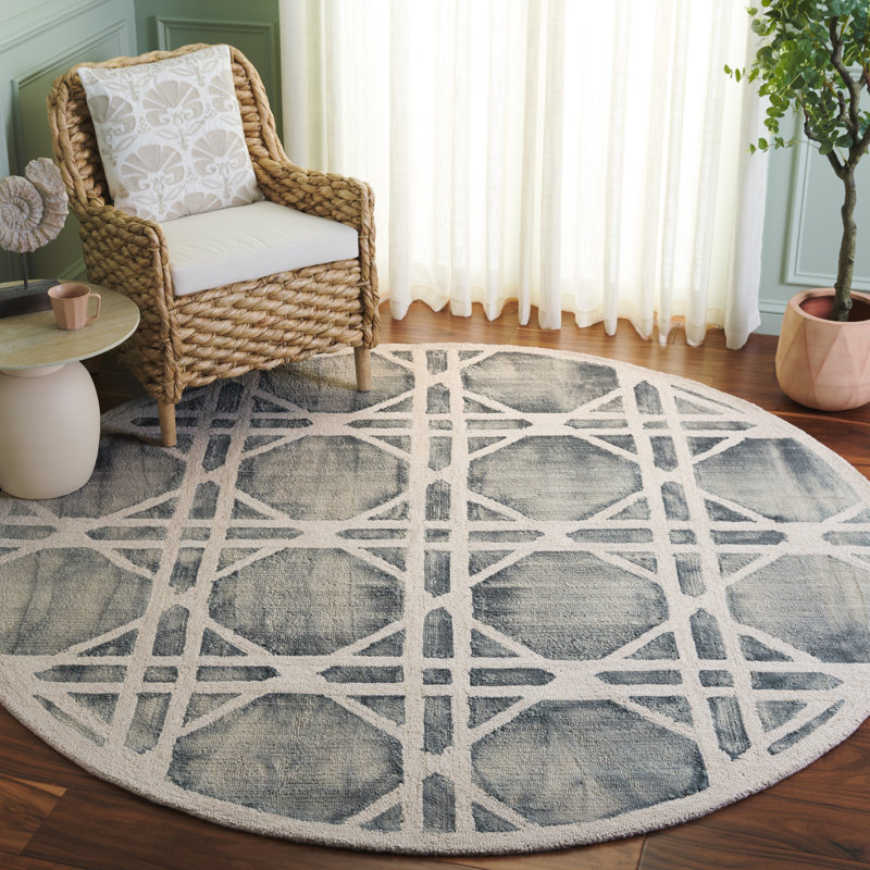 Tapis géométrique en laine touffeté à la main Brynjar, Rond 7 pi