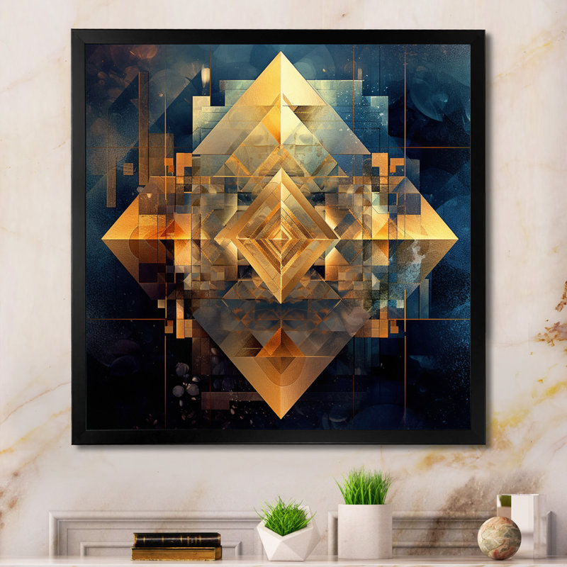 Gold Cubist Visions III - cubisme, reproduction sur toile, H 36 po x l 36 po x P 1,5 po, Cadre simple noir