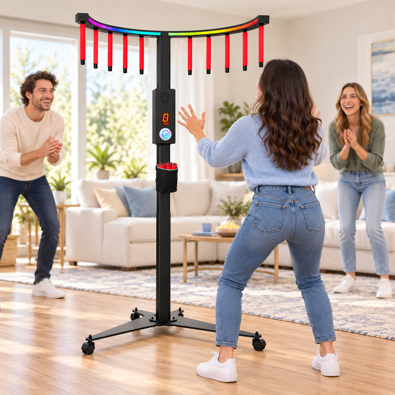 RXFSP Adjustable Catch Stick Game Machine, Hand-Eye Coordination Reflex Challenge Game, 58-78in Adjustable Height, RGB Light & Digital Score Display, Rolling Wheel Base, Portable Reaction Game for Bar, Carnival, Event Rental & Game Room