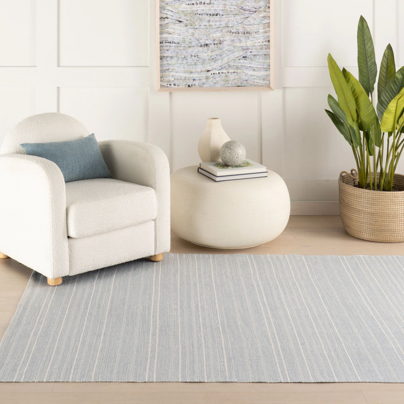 Skipper Stripe Swedish Blue Handwoven Indoor/Outdoor Rug, Rectangle 5' x 7'