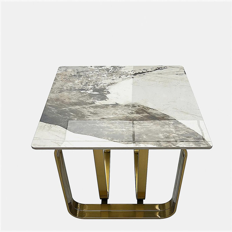 Table d'appoint rectangulaire avec plateau bruni et structure en métal, convenant au salon, Doré