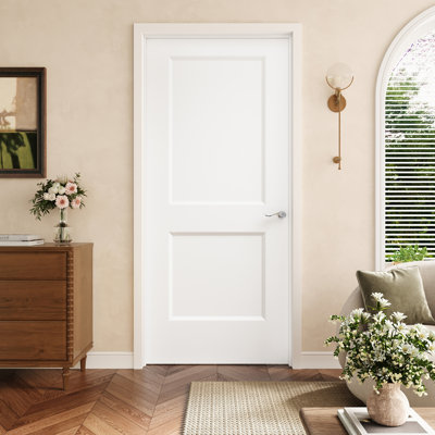 32" X 80" 2-Panel Hollow Core Interior Prehung Door With Silver Hinges, White Finished & Paintable, Durable & Waterproof, Suit For Laundry, Closet Doors, Room Doors, Left Hand