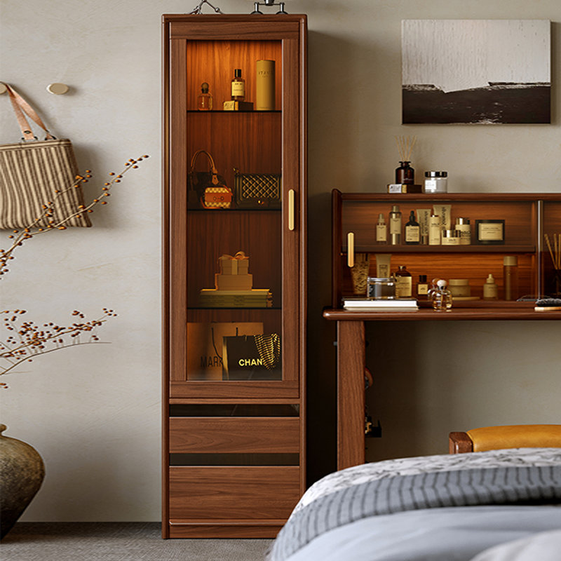 Black Walnut Color Solid + Manufactured Wood + Tempered Glass Display Cases