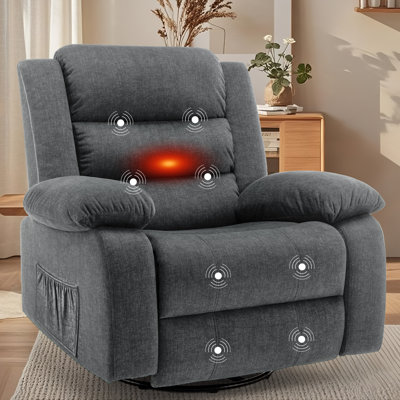Fauteuil inclinable avec chauffeur et massage KORSER, fauteuil inclinable surdimensionné à 360 ° pour le salon, fauteuil inclinable berçant avec poches latérales