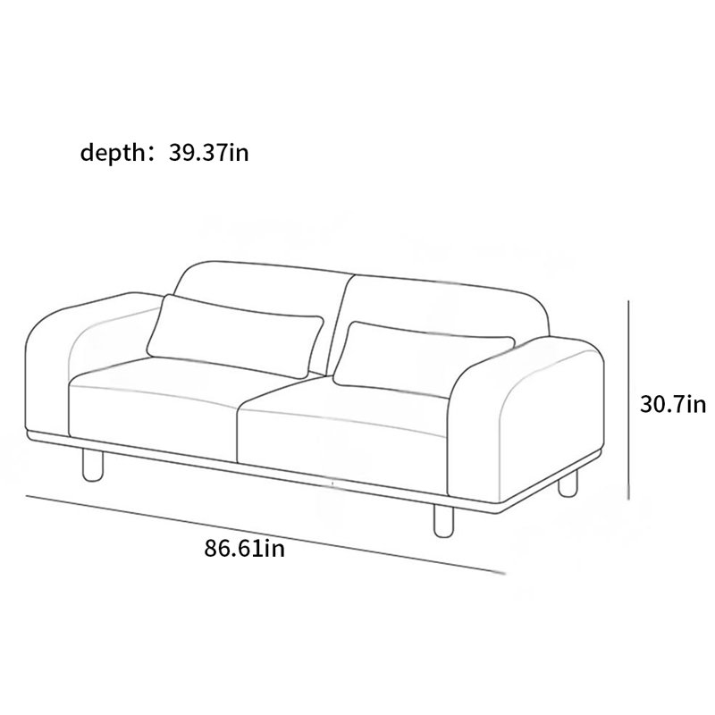 Modern solid wood simple straight line fabric sofa, 30.7" H x 86.61" W x 39.37" D, 3, White