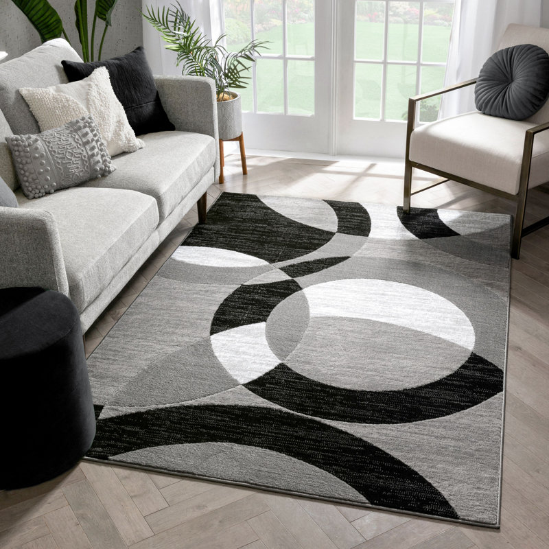 Tapis gris à motif géométrique de style moderne Bingo, Rectangle 7 pi 10 po x 9 pi 10 po