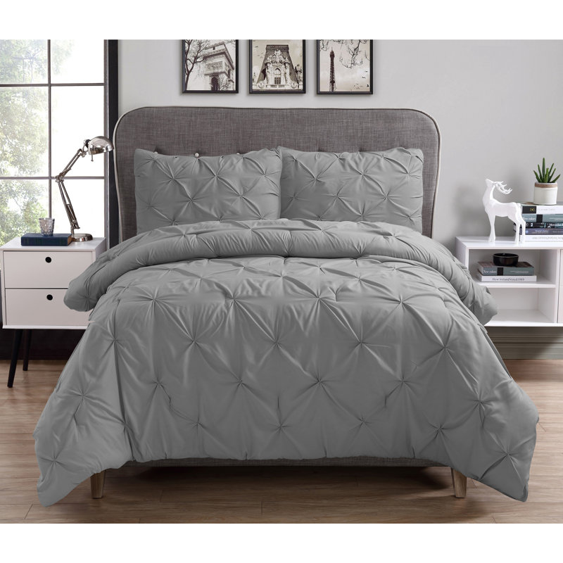 Swift Home Pintuck 3-Piece Microfiber Comforter Set - Solid Colors and Striped Designs - All-Seasonal, Durable, Easy Care