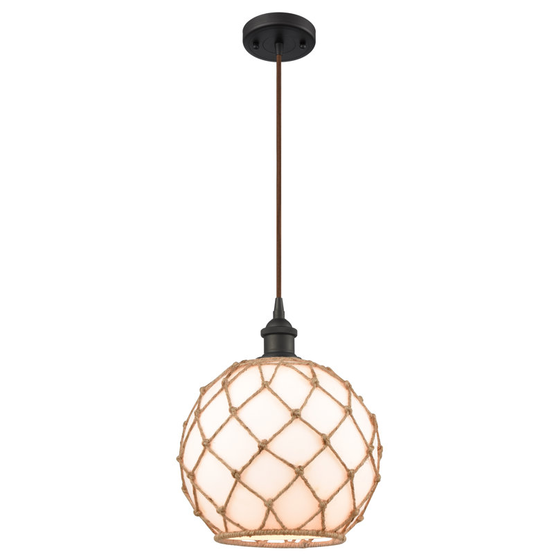 Luminaire suspendu sphère 1 lumière Tobey, Blanc / Brun, Bronze huilé, H 133 po x l 10 po x P 10 po
