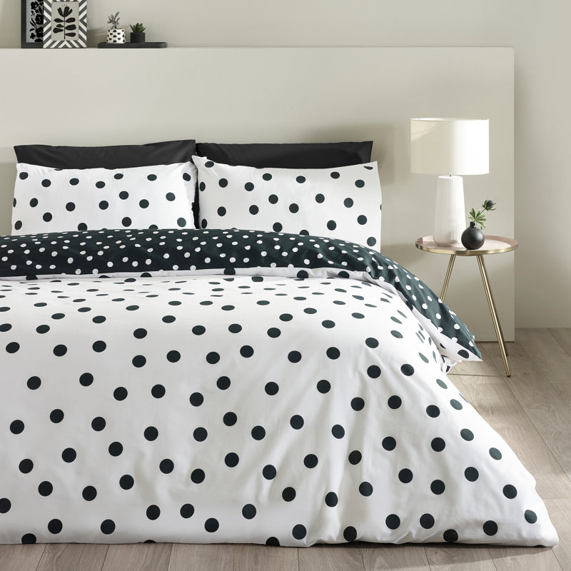 Polka Dot Reversible Duvet Cover Set, Double, Black / White