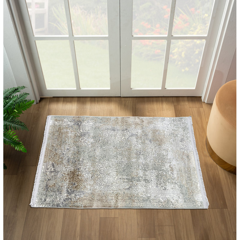 Tapis marocain beige à franges abstraites, Rectangle 2 pi x 3 pi