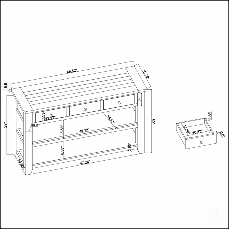 Solid Pine Wood Top Console Table, Modern Entryway Sofa Side Table with 3 Storage Drawers and 2 Shelves. Easy to Assemble