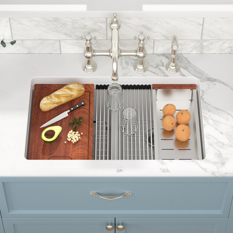Évier de cuisine à double cuve à montage sous comptoir en composite à quartz 33 po x l 19 po Grantie avec accessoires Quartz