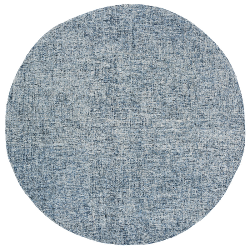 Abstract 175 Hand Tufted Wool; Cotton No Pattern Rug in Blue/Ivory, Round 6'
