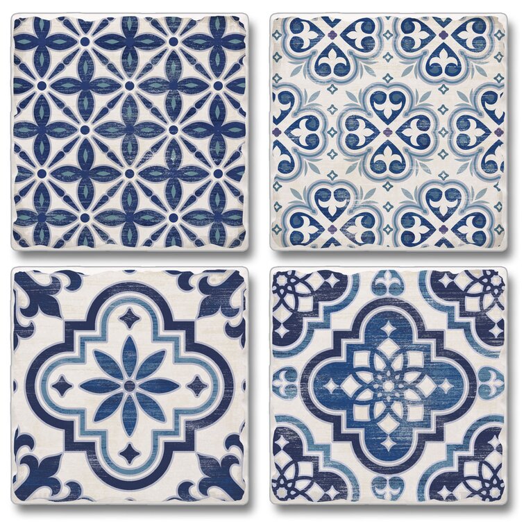 Bungalow Rose Stoneware Square 4 Piece Coaster Set & Reviews | Wayfair