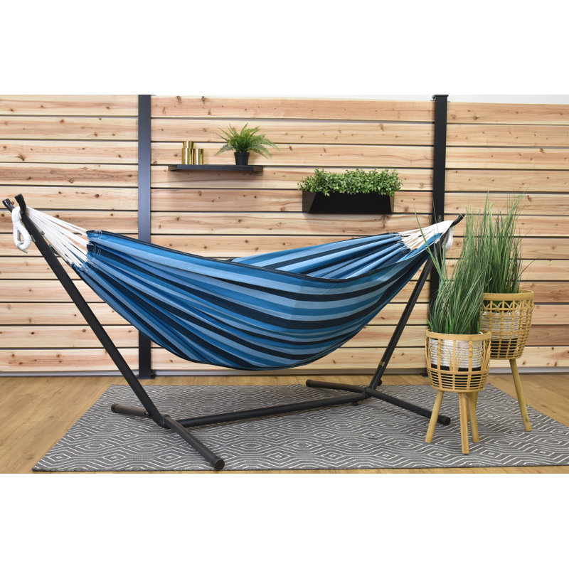 Double Classic Hammock with Stand, Black, Blue Lagoon, 104cm H x 250cm L x 109cm W