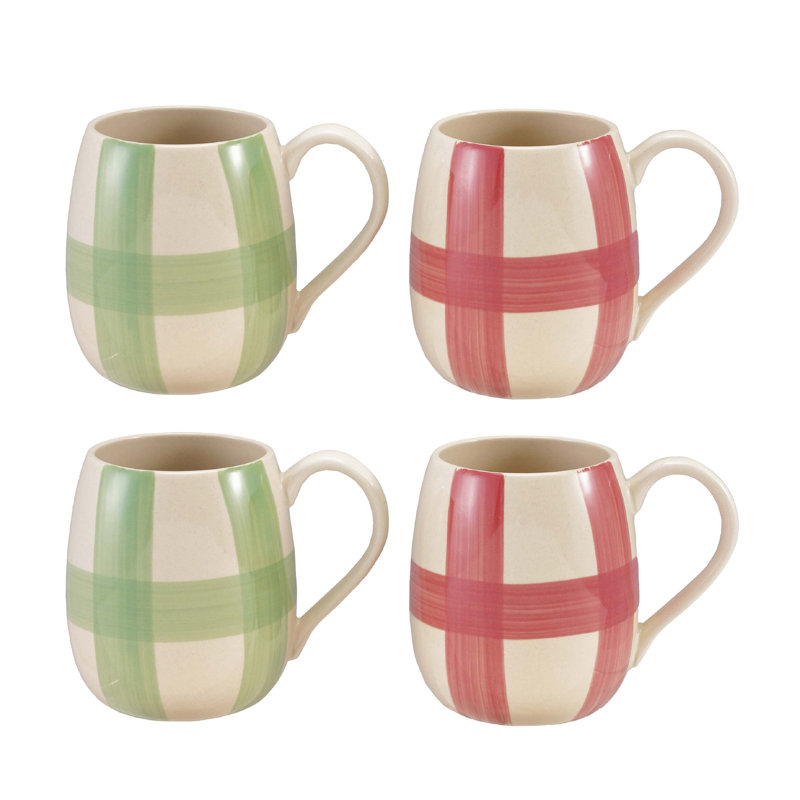 Hand-Painted Stoneware Mug W/ Plaid Pattern