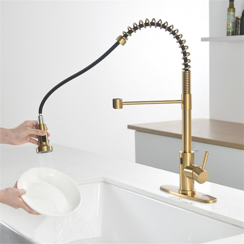 Robinet de cuisine sans contact, robinet de cuisine intelligent automatique mains libres, Or brossé
