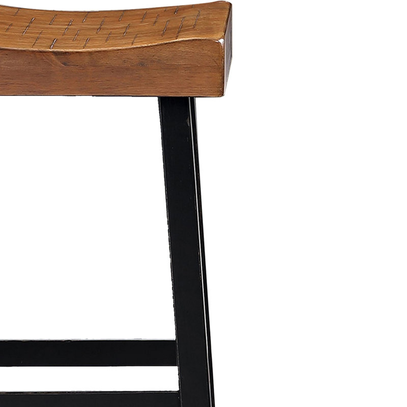 Ensemble de 2 tabourets de bar Bianca, siège en bois massif, style campagne, Brun clair