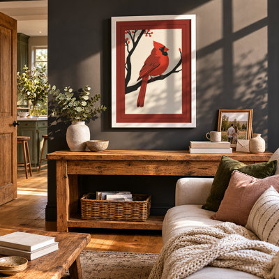 Cardinal at Rest Japandi - Framed Print