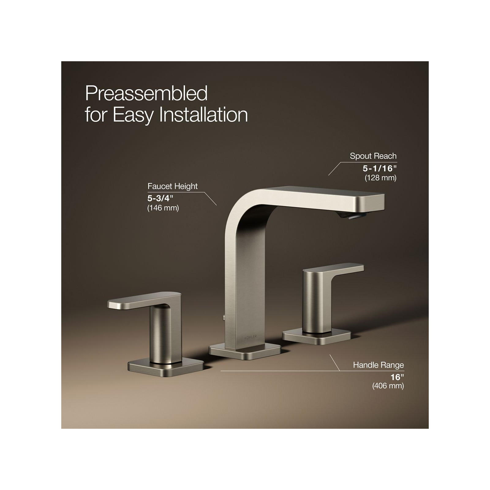 ParallelWidespread Bathroom Faucet, 3-Hole Two Lever Handle Bathroom Sink Faucet, Vibrant Brushed Nickel, 0.5 GPM