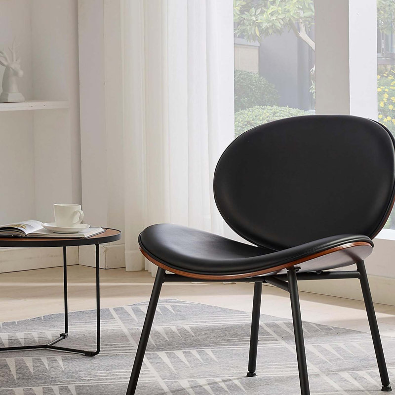 Chaise longue simple en cuir noir Mid-Century