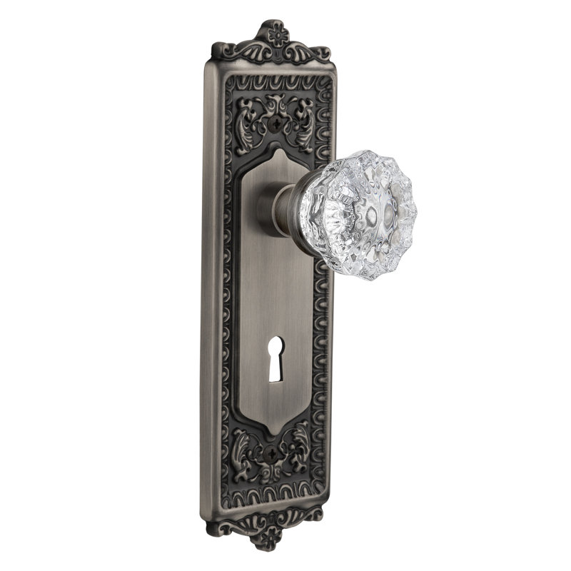 Poignée de porte mortaise intérieure en cristal transparent avec oeuf, plaque longue pour fléchettes, Étain antique