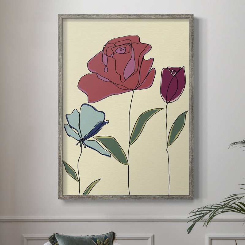 «Colored Floral I», reproduction encadrée - bois massif 45801, H 11 po x l 9 po