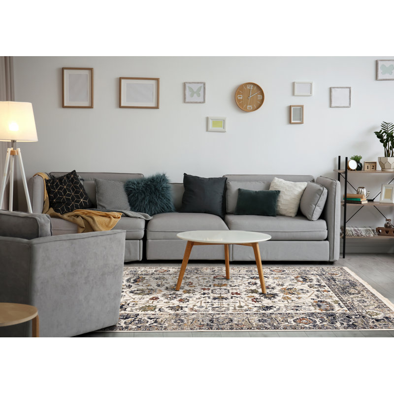 Tapis intérieur crème élégant de 8 pi x 10 pi (7 pi 10 po x 10 pi 2 po), bleu crème, classique / traditionnel - salon, chambre à coucher, salle à manger et cuisine